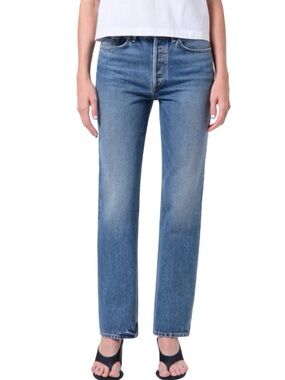 AGOLDE Lana Mid Rise Relaxed Straight Leg Blue Denim Jeans Liberty Wash Size 28